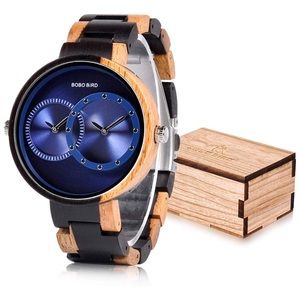 BLUE WOODEN UNISEX MEN WOMAN CASUAL WORK WATCH NEW
